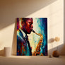 High-quality Jazz Saxophone Canvas Print of Ornette Coleman, combining vibrant hues and textured brushwork for a jazz-inspired ambiance.