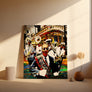 Detailed Jazz Wall Art Canvas Print featuring trumpets and trombones in a festive Algiers-style second line parade.