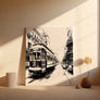 "Artistic New Orleans Canvas Print depicting nostalgic streetcar scene, perfect for vintage and travel-themed home décor."