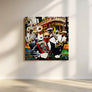 Lively Jazz Wall Art Canvas Print portraying the Algiers Brass Band in a vibrant New Orleans street celebration.