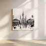 Black and White Cathedral Wall Art Canvas Print showcasing the grandeur of Gothic architecture and soaring spires.