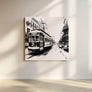 "Fine art New Orleans Canvas Print with retro black and white tones, celebrating the heritage of New Orleans streetcars."
