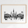 Elegant Black and White Cathedral Wall Art Canvas Print highlighting historic European cathedral arches in fine detail.