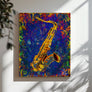 Colorful Jazz Wall Art Saxophone Canvas Print depicting the energy and emotion of live jazz performance.