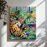Rhythm in the Garden” Jazz Wall Art Canvas Print blending music and nature in a bold artistic expression.