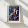 Dynamic Music Wall Art Canvas Print showcasing Carlos Santana with electric guitar, perfect for music-themed room decor.