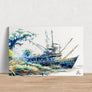 Rustic Nautical Wall Art Canvas Print of a classic shrimp boat with weathered textures and ocean reflections