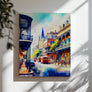 Detailed New Orleans Streetcar Canvas Print with elegant French Quarter architecture and nostalgic transportation heritage.