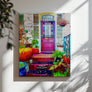 Detailed New Orleans French Quarter Architecture Art Print of a historic home facade with wrought iron railings and tropical greenery.