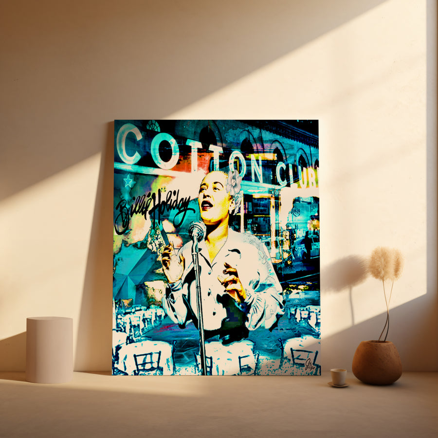 Jazz Wall Art Canvas Print capturing the raw emotion of Billie Holiday’s musical brilliance in a nostalgic composition