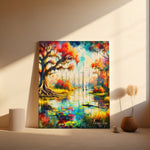 Landscape Wall Art Canvas Print portraying the rich textures and warm colors of Bayou Autumn in a serene fall setting.