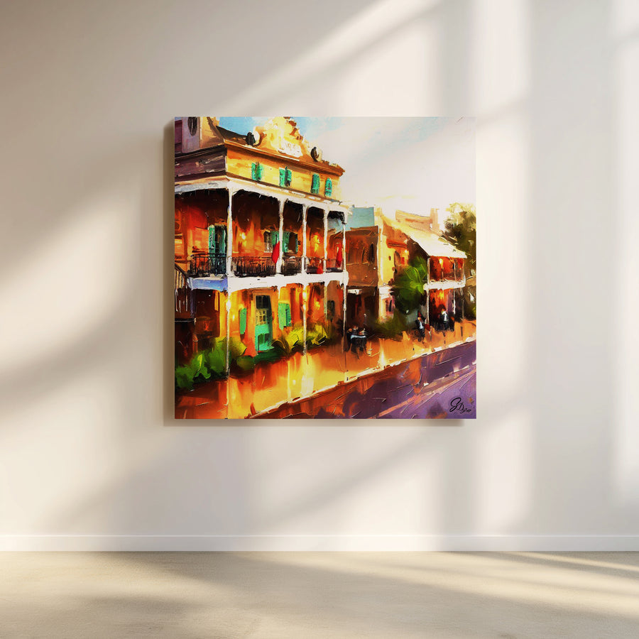 New Orleans Wall Art Canvas Print featuring Decatur Street’s historic charm, showcasing French Quarter architecture and lively street scenes in vivid detail.