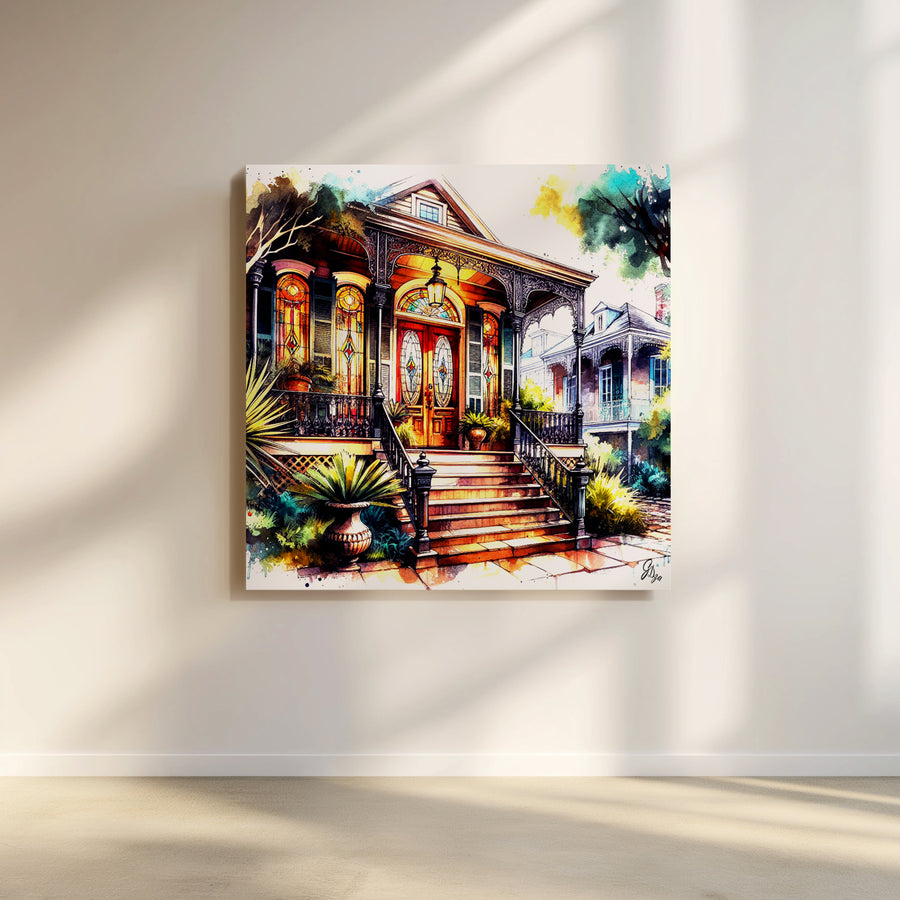Elegant New Orleans Wall Art Print capturing the Garden District’s iconic Southern charm with detailed ironwork and stately mansions.