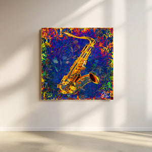 Striking Jazz Wall Art Saxophone Canvas Print that blends contemporary design with classic jazz ambiance for home or office decor.