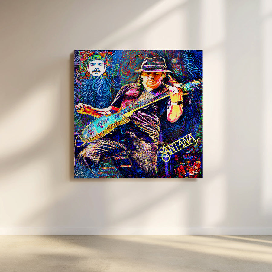 Carlos Santana Music Wall Art Canvas Print with fine art detail, celebrating his fusion of Latin rhythms and rock expression.