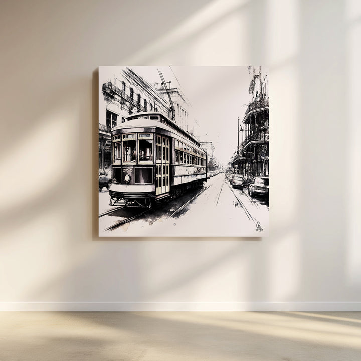 Black & White Streetcar – New Orleans Canvas Print