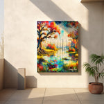 Landscape Wall Art Canvas Print featuring a tranquil Louisiana bayou scene with autumn foliage and reflective waters.