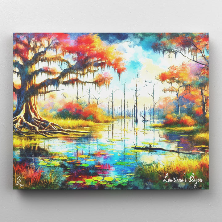 Autumn Bayou Nature Wall Art Canvas Print Front View Wrapped