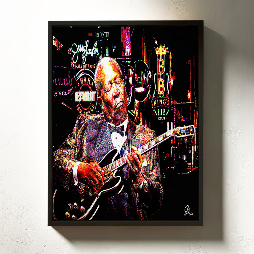B. B. King Music Wall Art Canvas Print Front View Floating Frame
