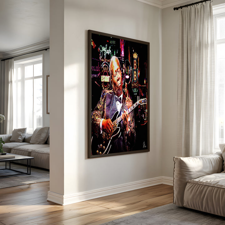 B. B. King Music Wall Art Canvas Print Side View Black Frame