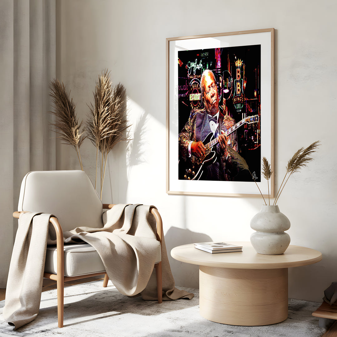 B. B. King Music Wall Art Canvas Print Side View Gold Frame