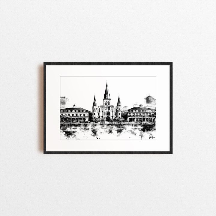 Black and White Cathedral New Orleans Wall Art Canvas Print Front View