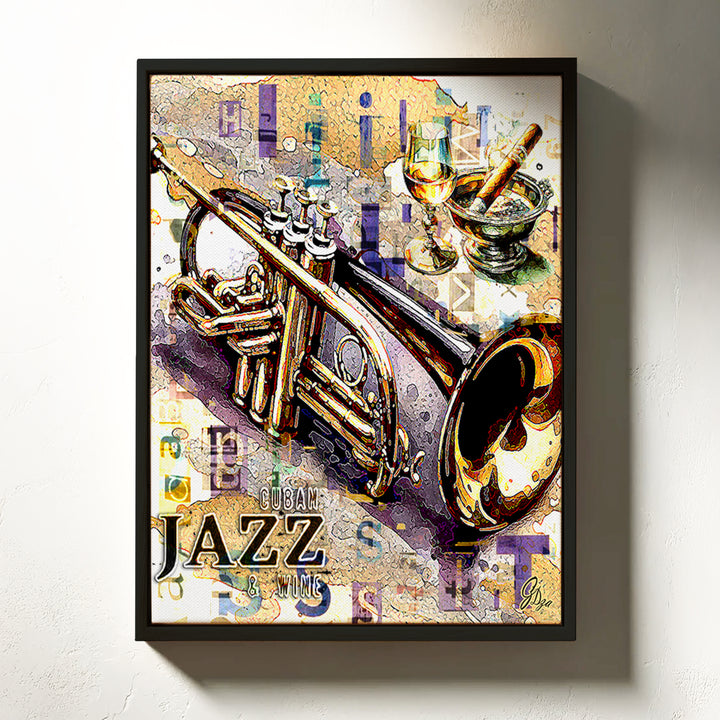 Cuban Jazz Trumpet Music Wall Art Canvas Print Front View Floating Frame