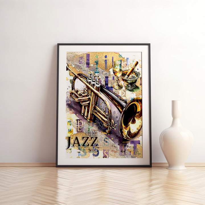 Cuban Jazz Trumpet Music Wall Art Canvas Print Front View Matted