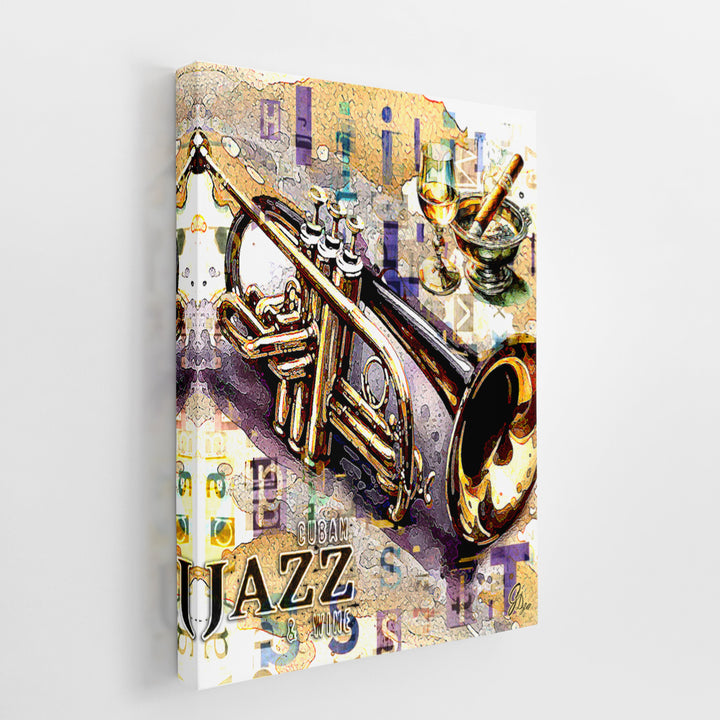Cuban Jazz Trumpet Music Wall Art Canvas Print Side View Wrapped