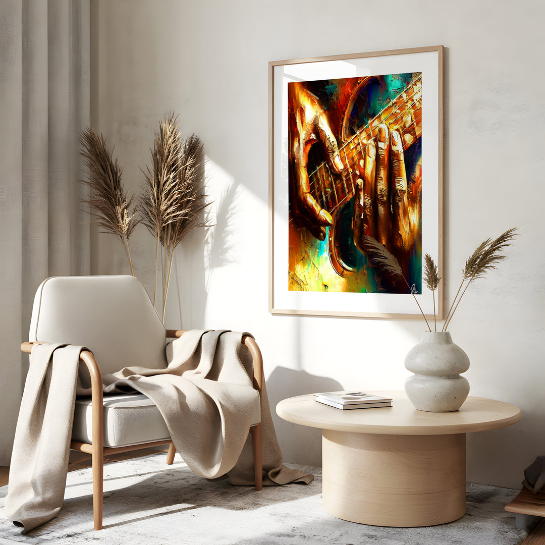 Earl Kalu Music Wall Art Canvas Print Side View Gold Frame