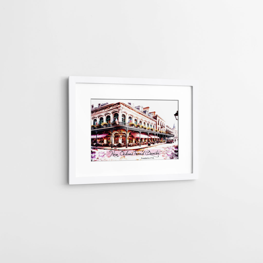 Founded in 1718 Series 1 New Orleans Wall Art Canvas Print Side View White Frame