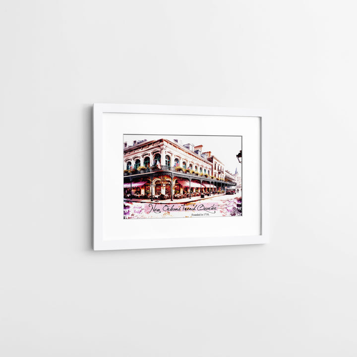 Founded in 1718 Series 1 New Orleans Wall Art Canvas Print Side View White Frame