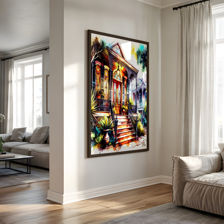 Garden District New Orleans Wall Art Canvas Print Side View Black Frame