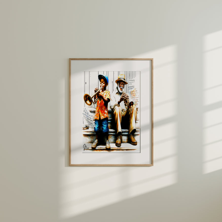 Jazz Wall Art Canvas Print honoring John Coltrane’s “Giant Steps” with bold colors and dynamic saxophone imagery.