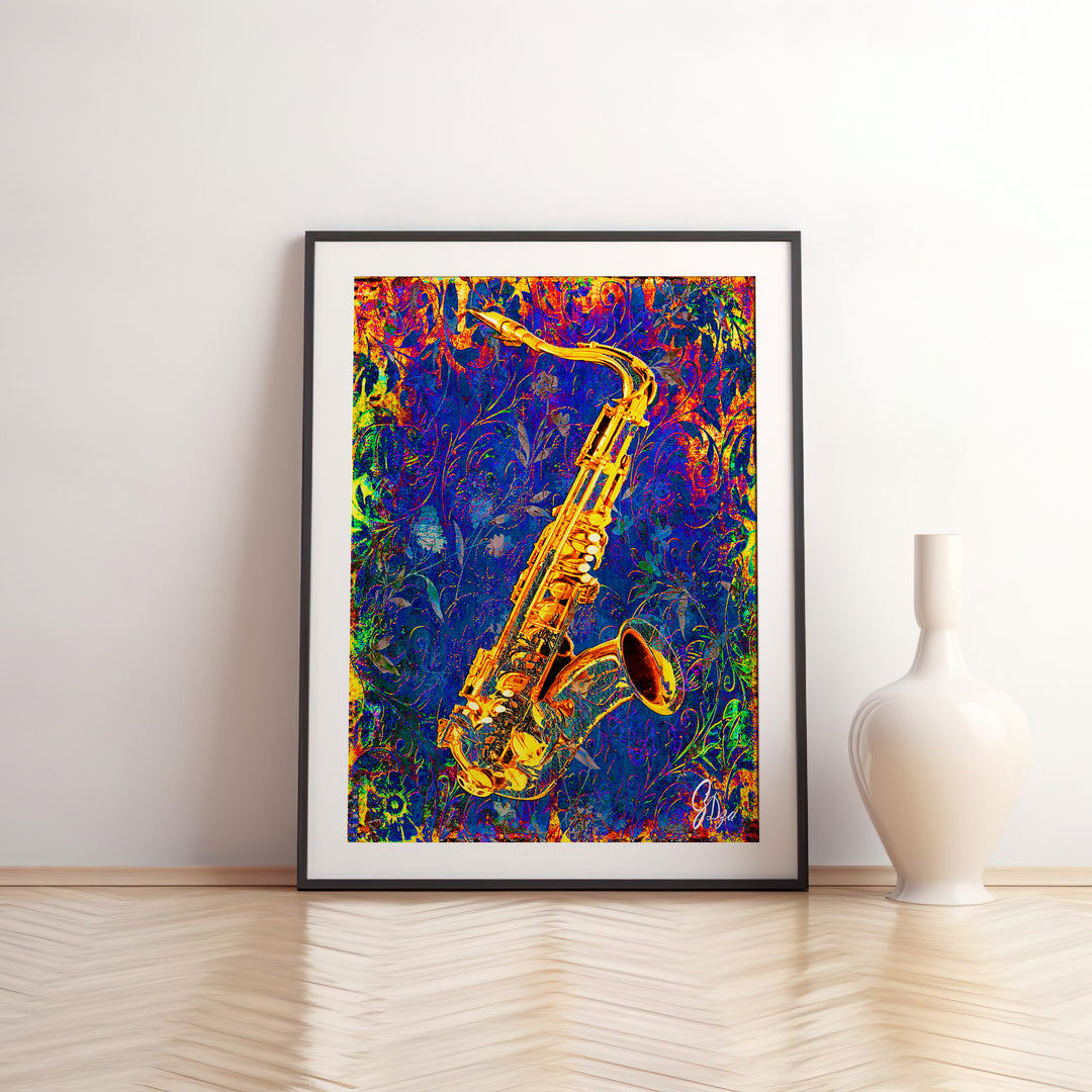 Jay's Saxophone Music Wall Art Canvas Print Front View Matted