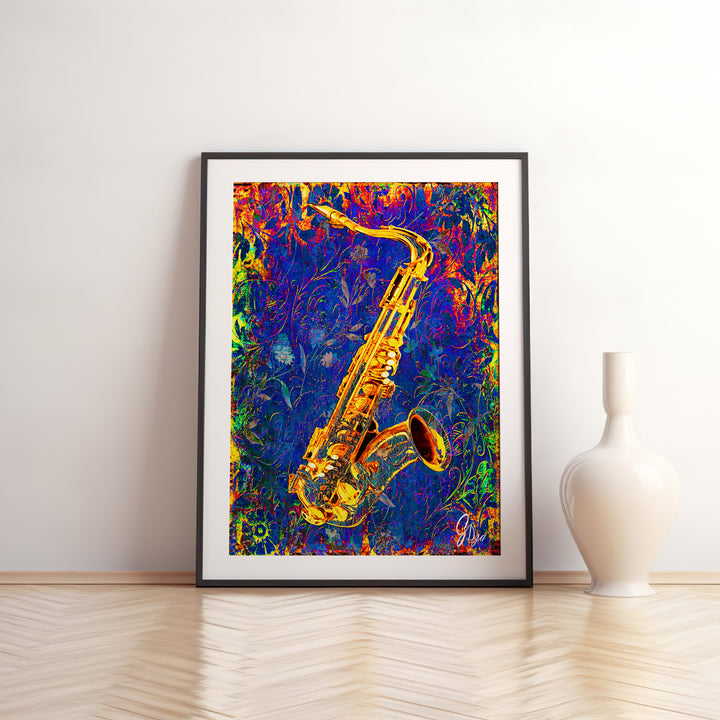 Jay's Saxophone Music Wall Art Canvas Print Front View Matted