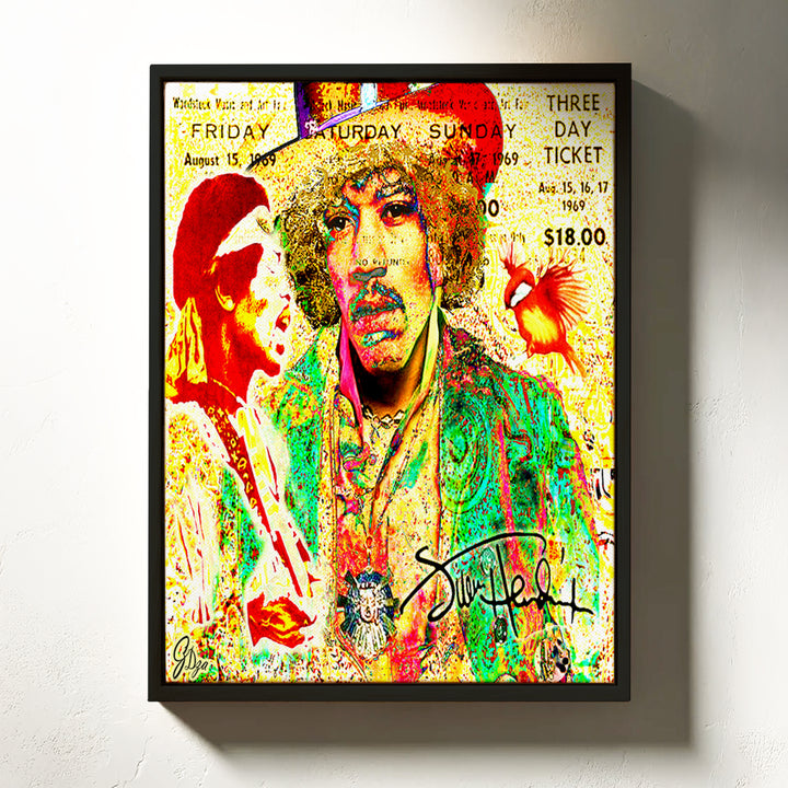 Jimi Hendrix Music Wall Art Canvas Print Front View Floating Frame