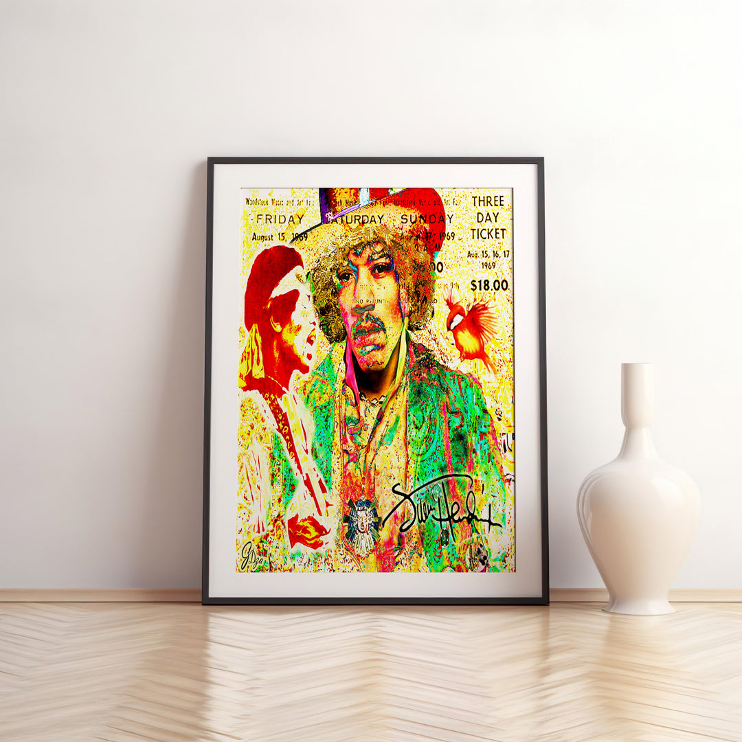 Jimi Hendrix Music Wall Art Canvas Print Front View Matted
