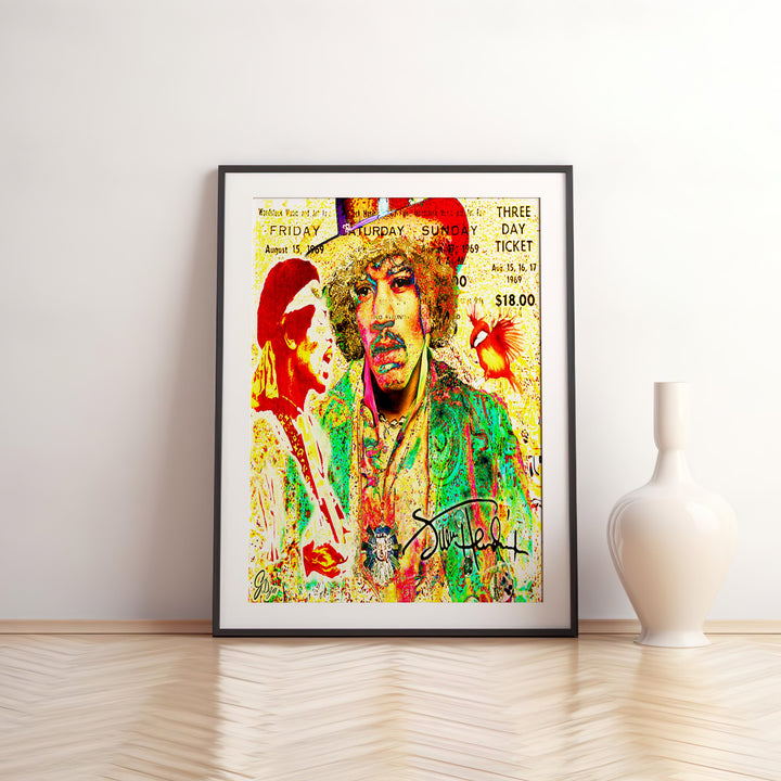 Jimi Hendrix Music Wall Art Canvas Print Front View Matted