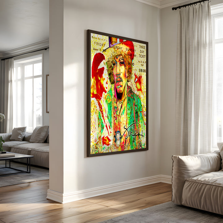 Jimi Hendrix Music Wall Art Canvas Print Side View Black Frame