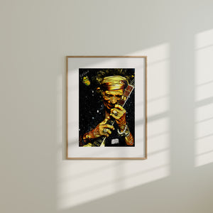 Rock and Roll Wall Art Canvas Print of Keith Richards mid-performance with guitar, capturing raw rock energy and vintage style.