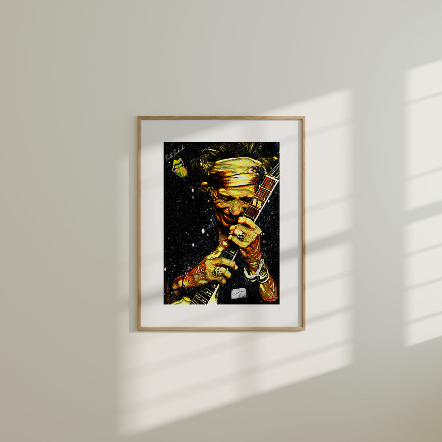Rock and Roll Wall Art Canvas Print of Keith Richards mid-performance with guitar, capturing raw rock energy and vintage style.