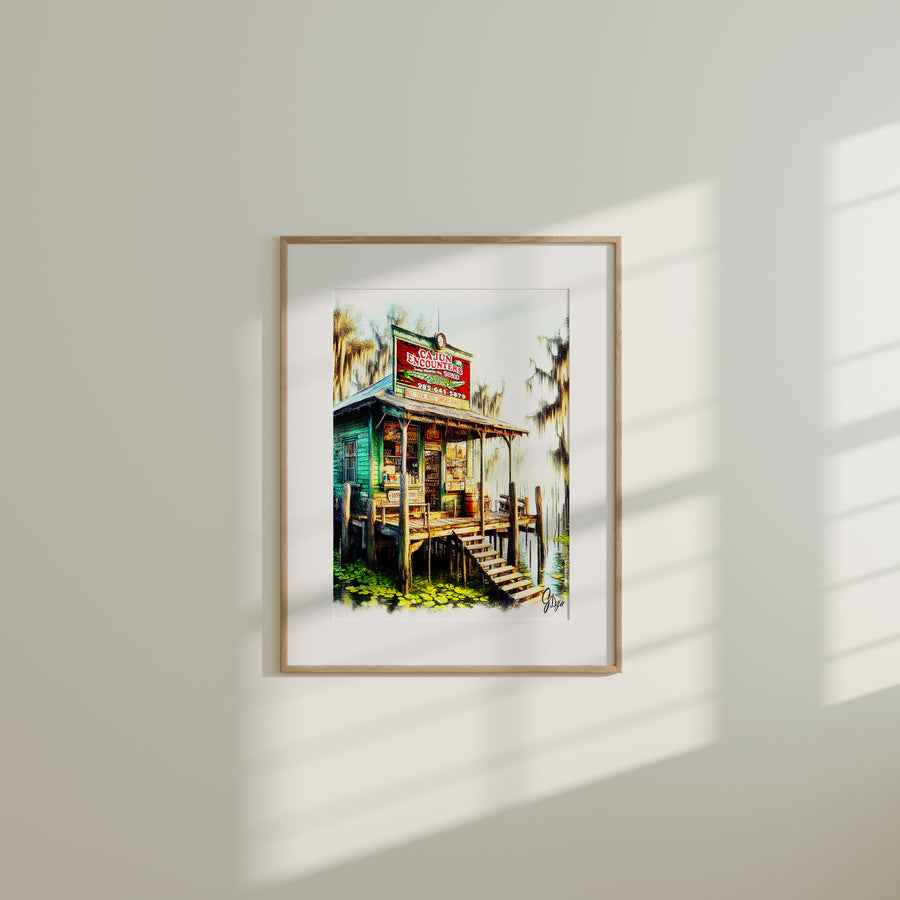 Louisiana Swamp Canvas Print featuring misty bayou waters and cypress trees in The Cajun Encounters artwork