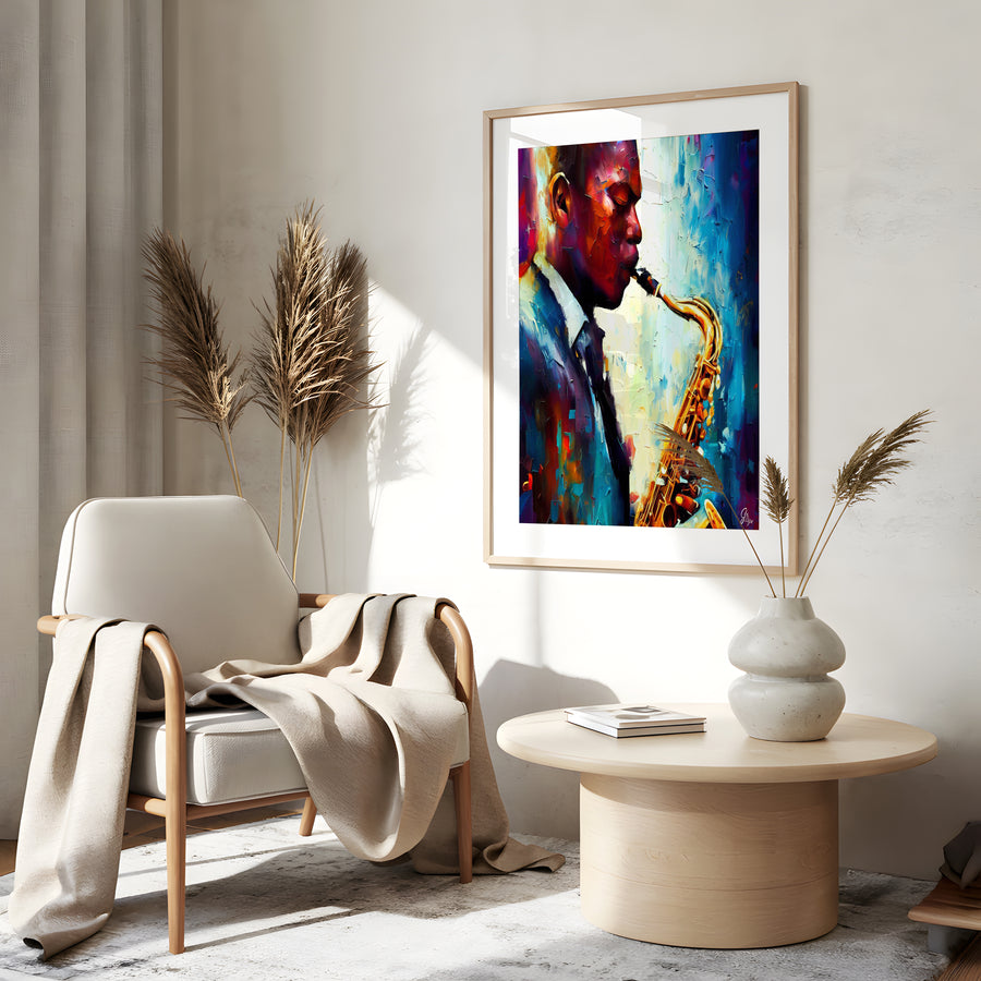Ornette Coleman Music Wall Art Canvas Print Side View Gold Frame