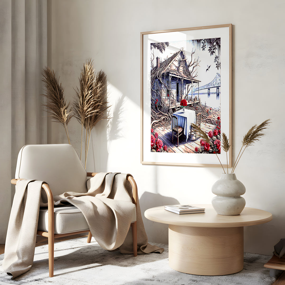 Pointe Coupee Landscape Wall Art Canvas Print Side View Gold Frame