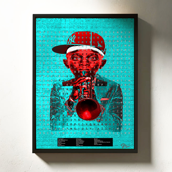 Puzzle on the Trumpet Music Wall Art Canvas Print Front View Floating Frame