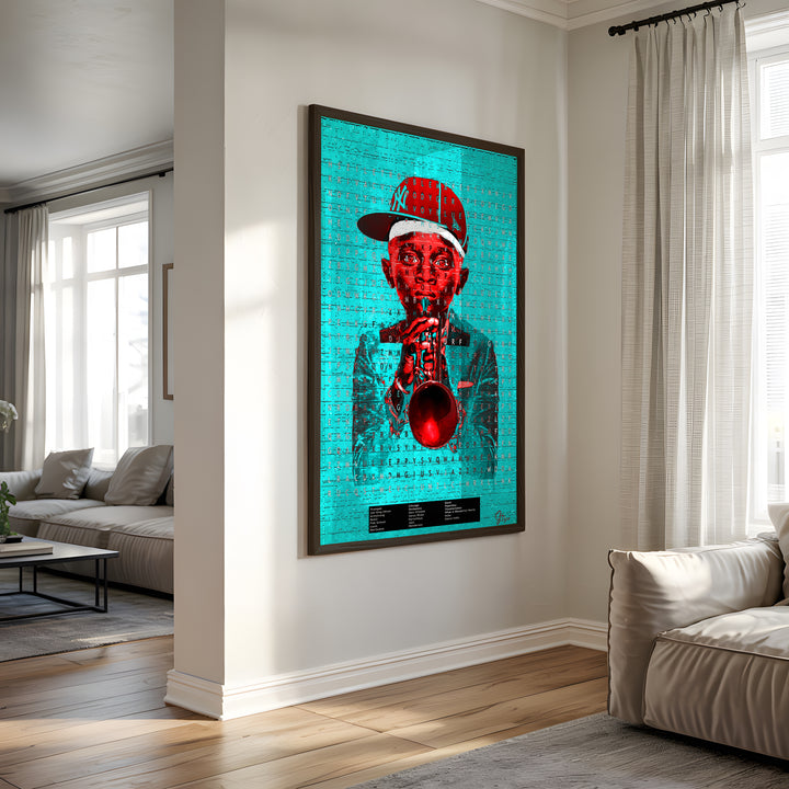 Puzzle on the Trumpet Music Wall Art Canvas Print Side View Black Frame