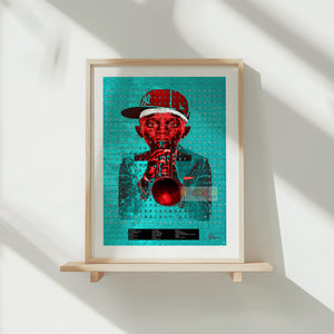 Puzzle on the Trumpet Music Wall Art Canvas Print showcasing colorful jazz trumpet with hidden clues in a creative layout.