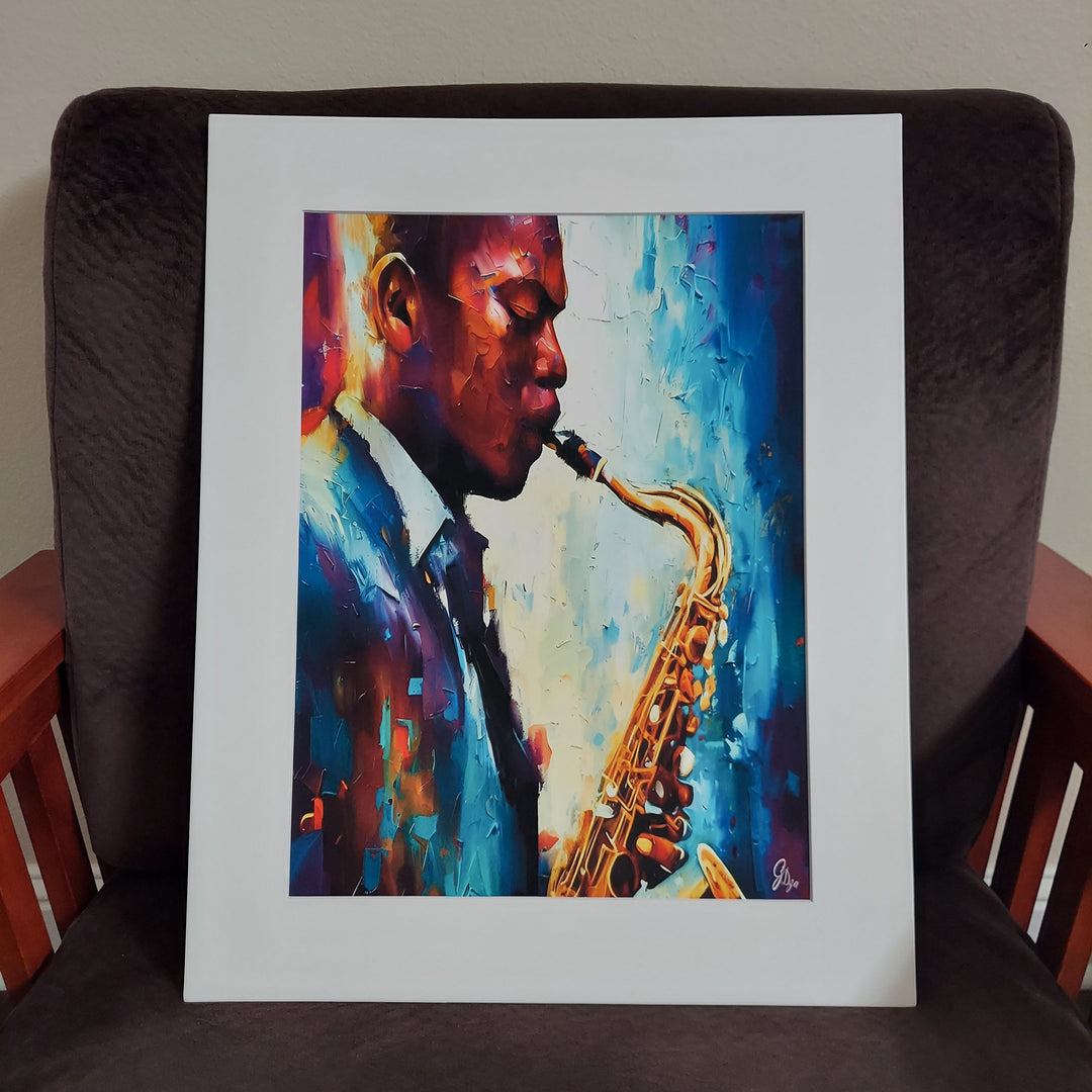 Real sample matted canvas print showing white mat border and print quality