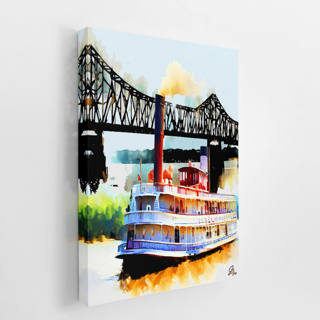 River Steamboat Nautical Wall Art Canvas Print Side View Wrapped